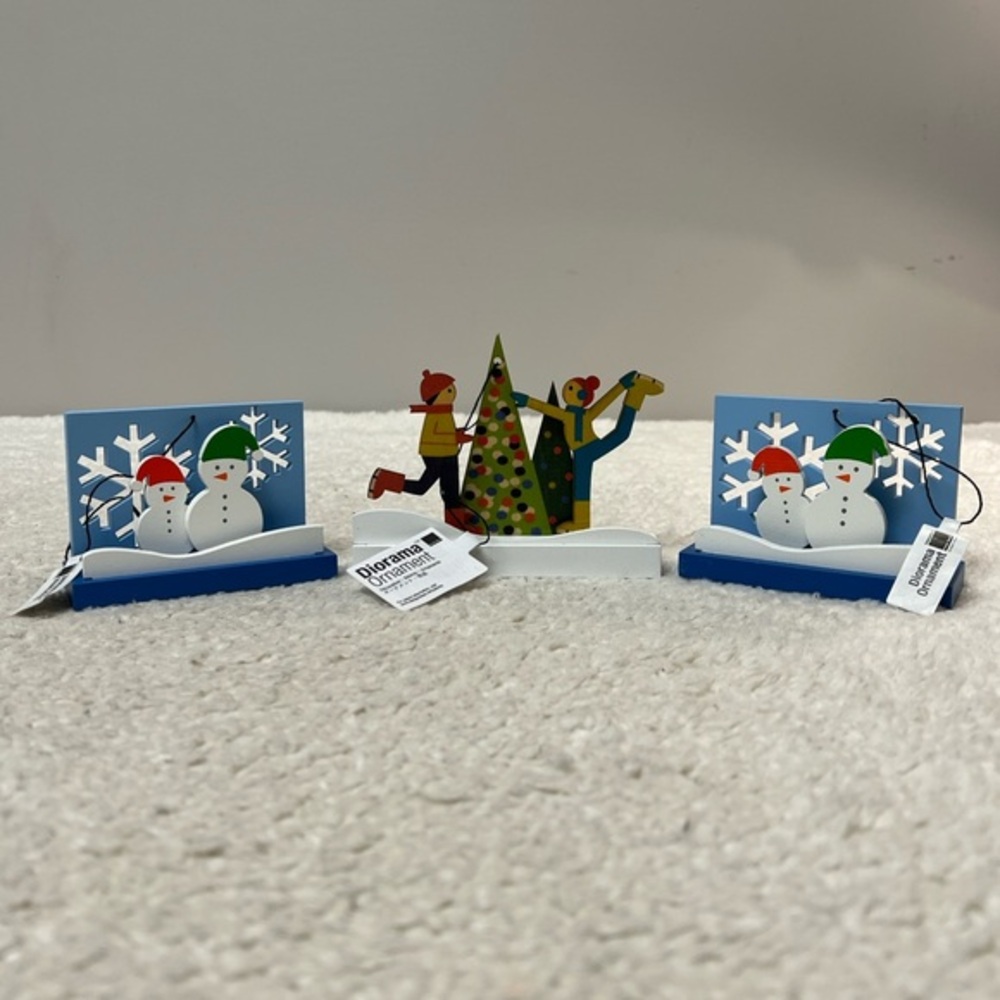 Design Ideas Holiday Snowman/Tree & Skaters/Tree Diorama Ornament Decor Set of 3